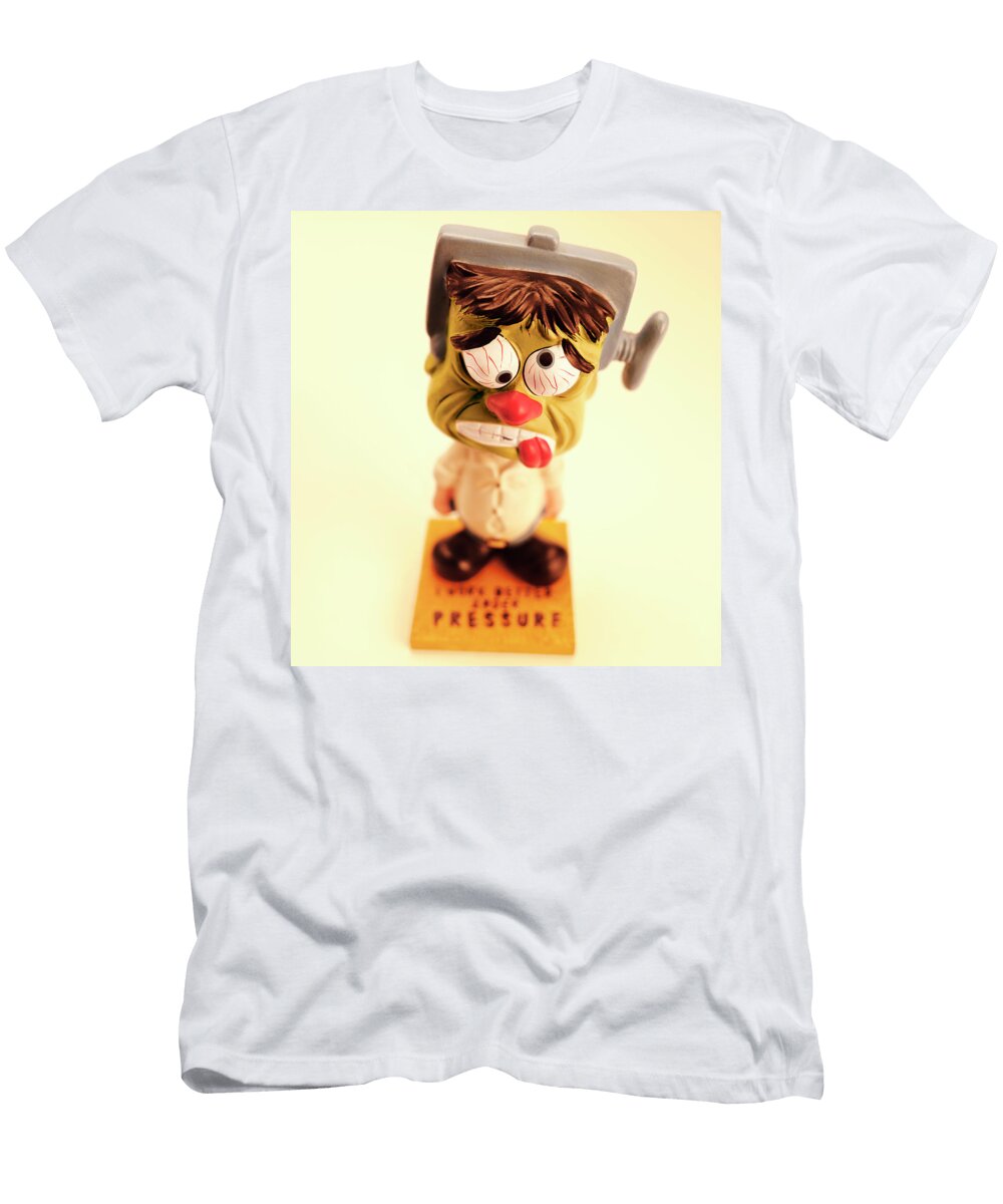 Man Under Pressure and Vice on His Head Csa Images T-Shirt