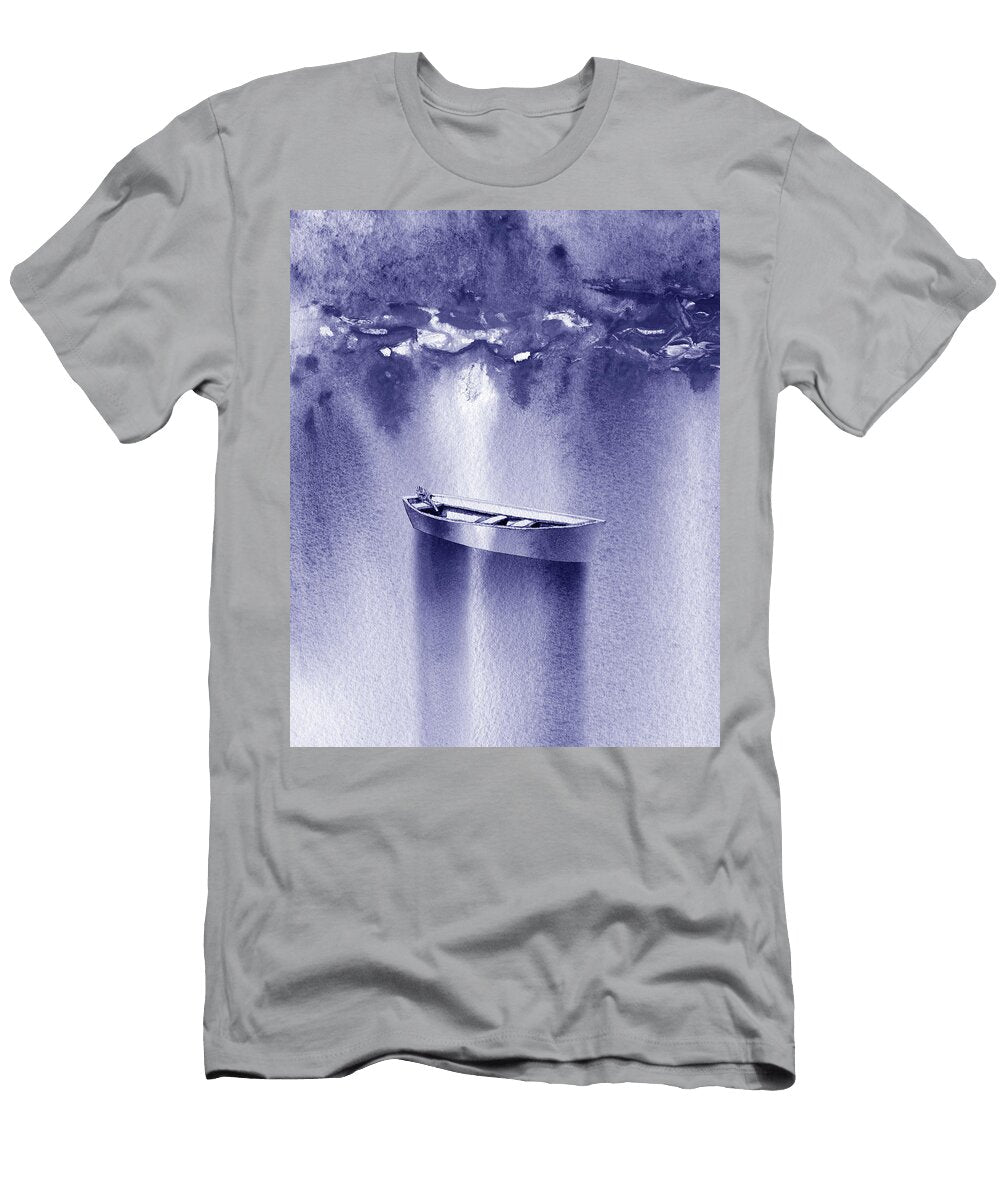 Peaceful Lake with a Boat Purple Blue Very Peri Watercolor I Irina Sztukowski T-Shirt